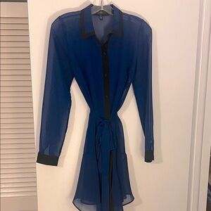 Jessica Simpson Dress Royal Blue Sheer Button-Up with Black trim Size Small